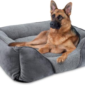 MIXJOY XL Dog Bed Extra Large Dog Bed, Dog Bed Washable Grey Dog Bed Orthopedic Dog Bed with Anti-Slip Bottom, Calming Dog Bed for Labrador, German Shepherd, Golden Retriever, 89×64×23 cm