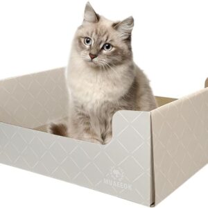 MUAEEOK Cardboard Cat Scratcher Extra-Large Heavy Duty and Lounger Box with Refillable Scratch Pad Durable Recyclable and Reversible Cardboard Cat Scratching Pad for Rest and Play (Light Grey)