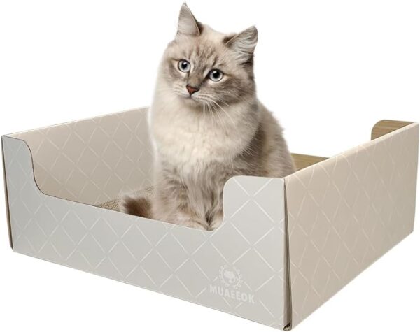 MUAEEOK Cardboard Cat Scratcher Extra-Large Heavy Duty and Lounger Box with Refillable Scratch Pad Durable Recyclable and Reversible Cardboard Cat Scratching Pad for Rest and Play (Light Grey)