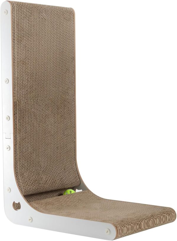 MUAEEOK Cat Scratcher, 60cm/23.6 Inch L Shape Cat Scratch Pad Wall Mounted Cardboard Cat Scratcher, Vertical Cat Scratching Board Cat Scratchers With Ball Toy for Indoor Cats (White)