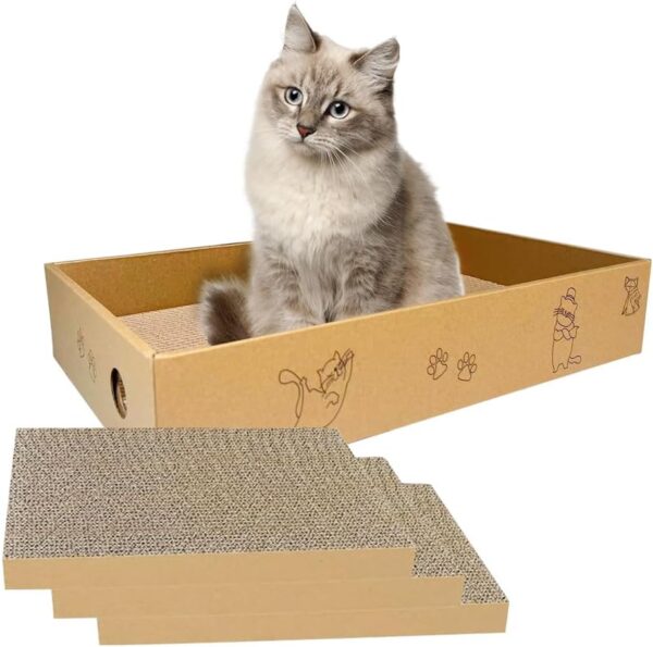 MUAEEOK Cat Scratcher Cardboard Box for Indoor Cats 3 Packs in 1, Cat Scratching Pad Cardboard Box for Indoor Cats and Kitten, Large Size Cat Scratch Pad Board Easy for Cats to Scratch