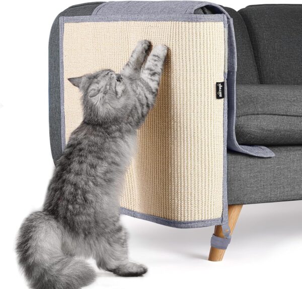 NATUYA Cat Scratch Furniture Protector Mat - Natural Sisal Sofa Shield Scratching Pad for Cats - Cat Scratch Deterrent Couch Sofa Chair (Light gray, Right)