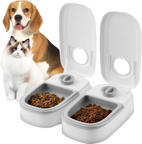 NAVESO 2 Pack Automatic Cat Feeder, 3.5L Automatic Pet Feeder, Cat Feeder, Cat Feeder Automatic with 48H Timer, Dry and Wet Food Dispenser for Cats, Feeding Station for Cats And Small Dogs