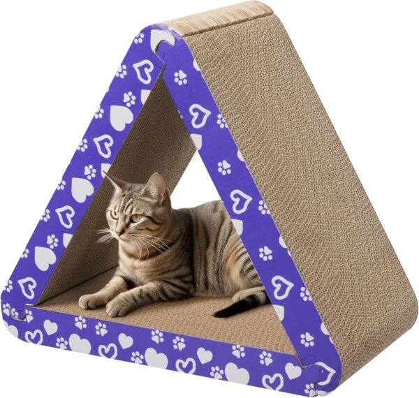 Navaris 3-in-1 Cat Scratcher - Triangle Design Cardboard Cat Scratchers - Easy Assembly Board House for Cats - Large Multi-Sided Scratch Pad, Mat Bed - 44.5cm