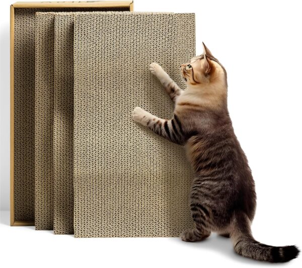 Navaris Cardboard Cat Scratcher Set - Scratching Card Board Mat for Indoor Cats - 45 cm x 24.5 cm x 13 cm (17.72" x 9.65" x 5.12") - Pack of 4 Scratch Pads