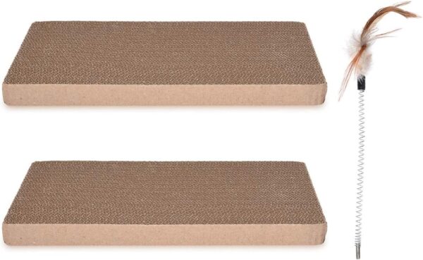 Navaris Cat Scratching Board Replacement Set - XXL Scratch Boards Made of Cardboard and Feather Toy for Small and Large Cats - 40x23x3cm (Set of 2)