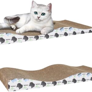 OMATSBEH 2 Pack Cat Scratcher Pad Cat Scratch Board Cat Cardboard Scratcher Nest Sleeping Cat Scratcher Cardboard for Indoor Cats (2 Pack Grey Cat)