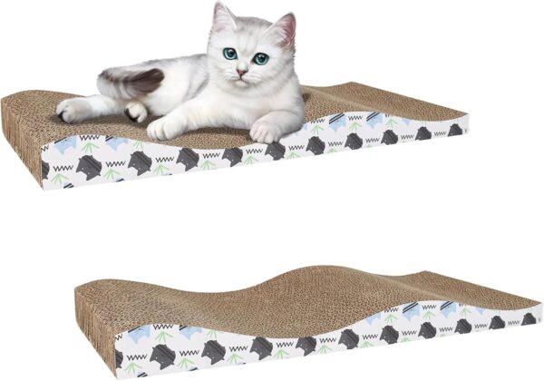 OMATSBEH 2 Pack Cat Scratcher Pad Cat Scratch Board Cat Cardboard Scratcher Nest Sleeping Cat Scratcher Cardboard for Indoor Cats (2 Pack Grey Cat)