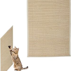 Omevett Cat Scratching Mat Sisal Scratch Mat for Cat Scratcher Cat Floor Scratching Pad with Adhesive Tape Protect Furniture for Indoor Cats Grinding Claws Nails Carpets Sofas (60x40cm)