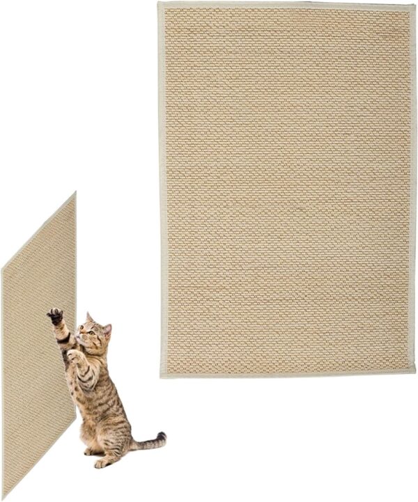 Omevett Cat Scratching Mat Sisal Scratch Mat for Cat Scratcher Cat Floor Scratching Pad with Adhesive Tape Protect Furniture for Indoor Cats Grinding Claws Nails Carpets Sofas (60x40cm)