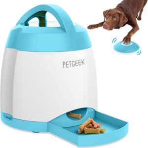 PETGEEK Automatic Dog Feeder Toy, Interactive Cat Dog Puzzle Toys Treat Dispensing, Electronic Dog Food Dispenser Remote Control, Safe ABS Material Pet Toy for All Breeds of Dogs Cats, Blue Color