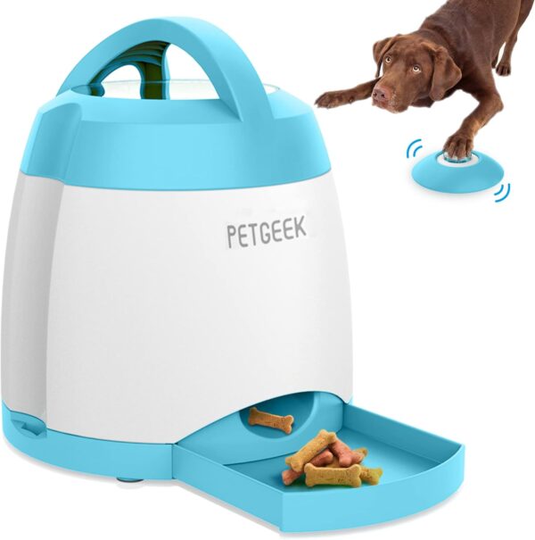 PETGEEK Automatic Dog Feeder Toy, Interactive Cat Dog Puzzle Toys Treat Dispensing, Electronic Dog Food Dispenser Remote Control, Safe ABS Material Pet Toy for All Breeds of Dogs Cats, Blue Color