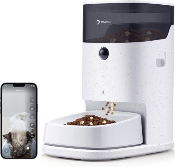 PETGUGU Automatic Cat Feeders, Smart Timed Pet Feeder with APP Control and Video-Voice Interactive Function, Detachable for Cleaning Cat Food Dispenser for Cat, Dog, Multiple Pets