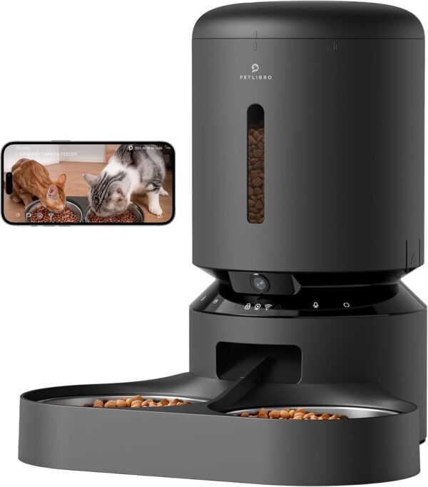 PETLIBRO Automatic Cat Feeder with Camera, 1080P HD Video with Night Vision, 5 GHz Wi-Fi Pet Feeder for 2 Cats, App Control, Real-Time Voice, Low Food & Blockage Sensor, Motion & Sound Alerts via App