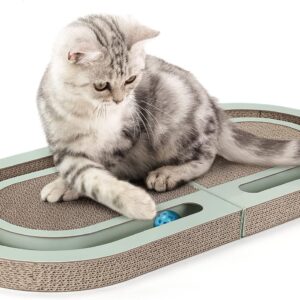 PETTOM Cat Scratcher, Cat Scratching Board with Trackball, Recycle Corrugate Reversible Cat Scratcher Cardboard for Indoor Cats，Foldable Cat Scratch Pad with Interactive Bell Ball Design