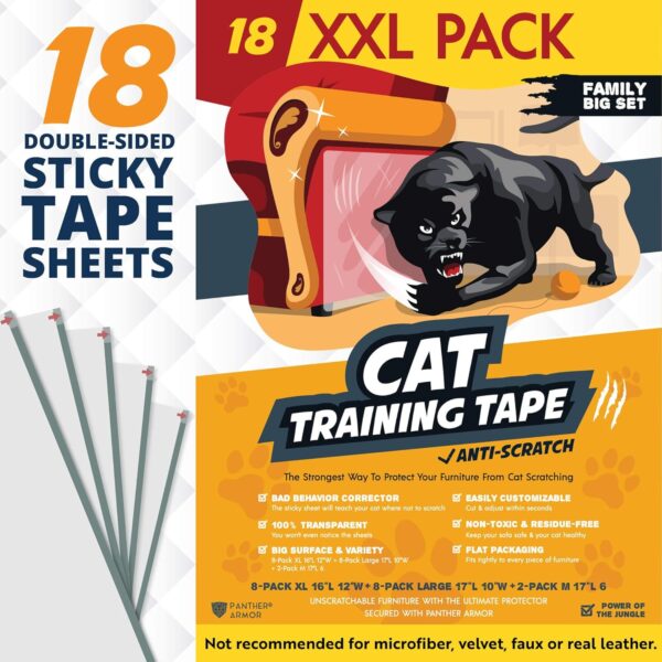 Panther Armor Cat Scratch Deterrent Tape - 18-Pack Double Sided Anti Scratching Sticky Tape - Cat Scratch Deterrent Tape Corner Anti Cat Scratch Furniture Protectors from Cats - Cat Couch Protector