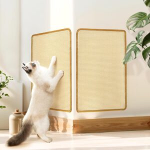 Pawtasy 2 Pcs Cat Scratching Mat for Indoor Cats Natural Sisal Cat Scratch Pad 59x39cm Self Adhesive Kitten Sofa Furniture Protector Cat Wall Scratcher