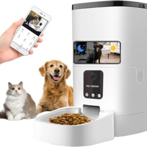 Pet Feeder,6L Automatic Pet Feeder For Cats and Dogs,1080P Camera,App Control,Voice Recorder,Timed Feeder for Schedule Feeding, Dual Power Supply,WiFi Pet Food Dispenser with App Control