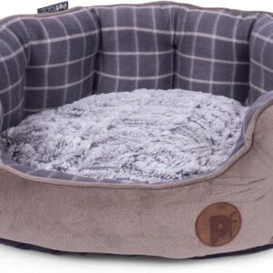 Petface Bamboo Oval Dog Bed, Medium, Grey Check