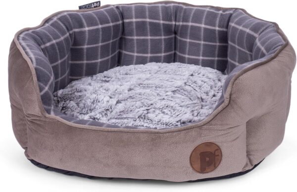 Petface Bamboo Oval Dog Bed, Medium, Grey Check