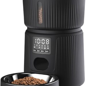 Petory Automatic Cat Feeder - 6 Meals Automatic Cat Food Dispenser with Slow Feeding for Cats and Small Dogs, Dual Power Supply Including Desiccant Bag