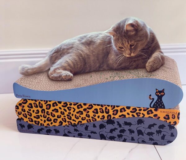 PetsTown Cat Scratcher Board Lounger Bed - Cat Scratching Cardboard Pad with Organic Catnip, Furniture Protector [45 x 24 x 8cms] (Mouse)