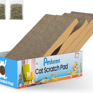 Petslucent Cat Scratching Board - 4PCS Cat Scratcher with Box, Large Size Cat Scratching Pad Easy for Cats to Scratch, Corrugated Cardboard Cat Scratchers Lounge for Indoor Kitty to Rest and Play