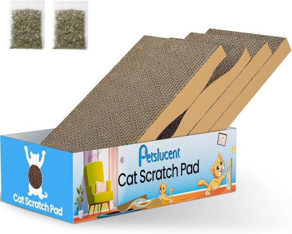 Petslucent Cat Scratching Board - 4PCS Cat Scratcher with Box, Large Size Cat Scratching Pad Easy for Cats to Scratch, Corrugated Cardboard Cat Scratchers Lounge for Indoor Kitty to Rest and Play