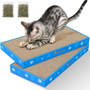 Petslucent Cat Scratching Board, Corrugate Cat Scratcher for Indoor Cats with Box, Cat Scratch Pad with Catnip, Cardboard Cat Scratcher Double-Sided Usability (2 PCS)