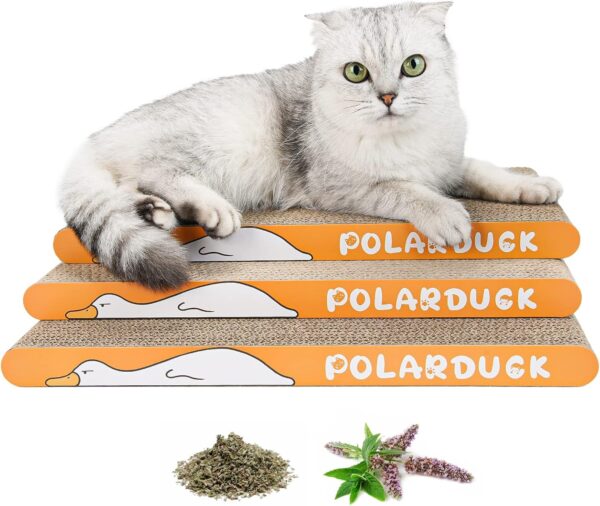 Polarduck Cat Scratching Cardboard Scratch Board: Scratcher Bed for Indoor Kitten - Pet Accessories as Cat Mat Cat Toy Reversible & Recyclable | 42 x 21.5 x 3cm - 3 Pack