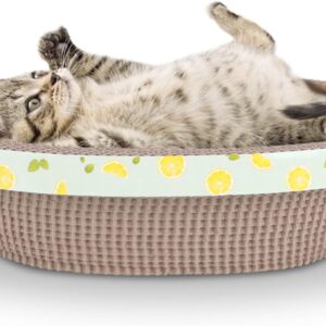 ROMOHOM Cute Cat Scratching Bed Oval for Indoor Cats, Corrugate Cat Scratcher Cardboard Lounge Couch, Kitty Cat Scratch Pad Lounger Durable (14.96 Inch)