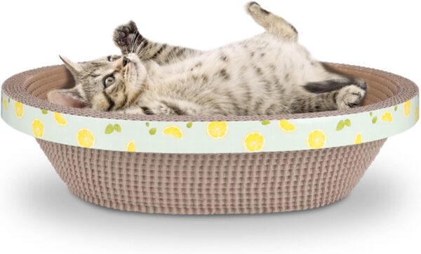 ROMOHOM Cute Cat Scratching Bed Oval for Indoor Cats, Corrugate Cat Scratcher Cardboard Lounge Couch, Kitty Cat Scratch Pad Lounger Durable (14.96 Inch)