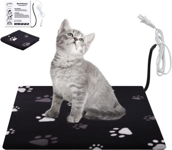 Rest-Eazzzy Pet Heating Pad Indoor, Dog Heating Pad Mat with Removable Cover, Waterproof Heated Dog Pad for Cat Dog, NO Timer and NO Temp Adjustment (Black, 14" X 14")