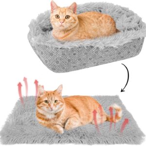 SCENEREAL Self Warming Cat Bed, Heated Cat Bed Mat for Cats Small Dogs, 2 in 1 Soft Plush with Anti-Slip Bottom, Washable Pet Pad for Indoor Outdoor Kitten Puppy