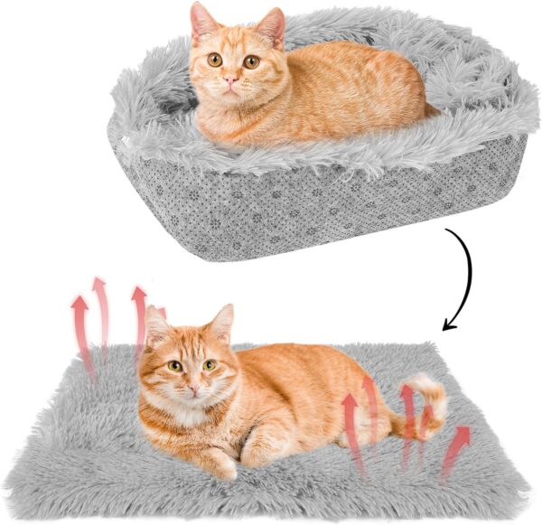 SCENEREAL Self Warming Cat Bed, Heated Cat Bed Mat for Cats Small Dogs, 2 in 1 Soft Plush with Anti-Slip Bottom, Washable Pet Pad for Indoor Outdoor Kitten Puppy