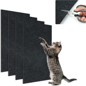 Sbayool 4PCS Self-Adhesive Cat Scratch Mat, 60 * 40cm DIY Cat Scratching Carpet Rug, Trimmable Climbing Cat Scratcher Mat, Cat Scratch Pad Anti Scratch Protector for Furniture Wall, Sofa, Couch