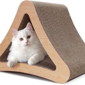 ScratchMe 3-Sided Triangle Cat Scratching Post Scratcher Cardboard, Recycle Corrugated Vertical Cat Board Pads prevents Furniture Damage, Triangular, A Red Milk Box