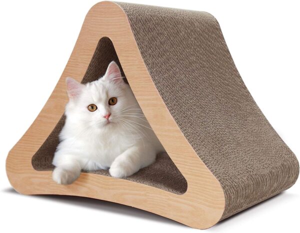 ScratchMe 3-Sided Triangle Cat Scratching Post Scratcher Cardboard, Recycle Corrugated Vertical Cat Board Pads prevents Furniture Damage, Triangular, A Red Milk Box