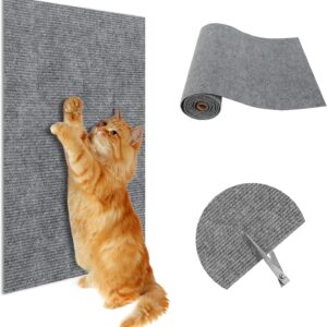 Self-Adhesive Cat Scratching Mat, 40X200cm Cat Wall Scratching Mat Trimmable Cat Scratching Mat, Scratch Protection Scratching Mat Cats for Protects Sofa Carpets Furniture Protection Grey