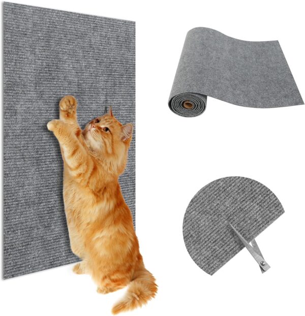 Self-Adhesive Cat Scratching Mat, 40X200cm Cat Wall Scratching Mat Trimmable Cat Scratching Mat, Scratch Protection Scratching Mat Cats for Protects Sofa Carpets Furniture Protection Grey