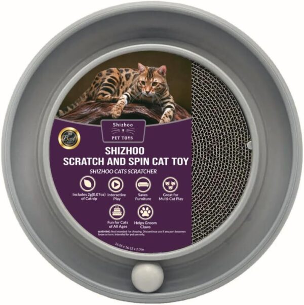 Shizhoo Scratch and Spin Cat Scratcher Pad with Interactive Spinning Ball for Active Play (Grey)