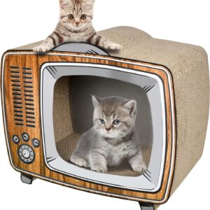 TV Cat Scratcher Cardboard Lounge Bed, Cat Scratching Board, Durable Board Pads Prevents Furniture Damage, Wood