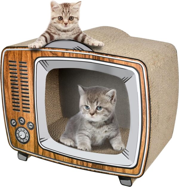 TV Cat Scratcher Cardboard Lounge Bed, Cat Scratching Board, Durable Board Pads Prevents Furniture Damage, Wood