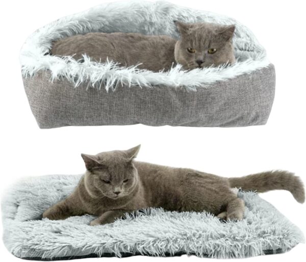 ToKinCen Cat Bed for Indoor Cats, Self Warming Pet Bed Function 2 in 1 Foldable Convertible Plush Soft Blanket Cat Bed Warm Cat Cushion Bed for Small Dogs and Cats, Machine Washable (Grey)