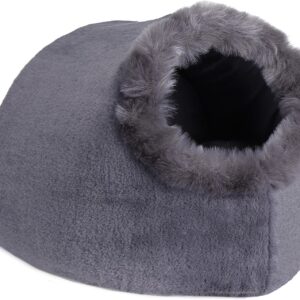 VERTAST Cat Small Dog Cosy Bed Pets Igloo Bed Hideout Cave, Cushion Washable, grey