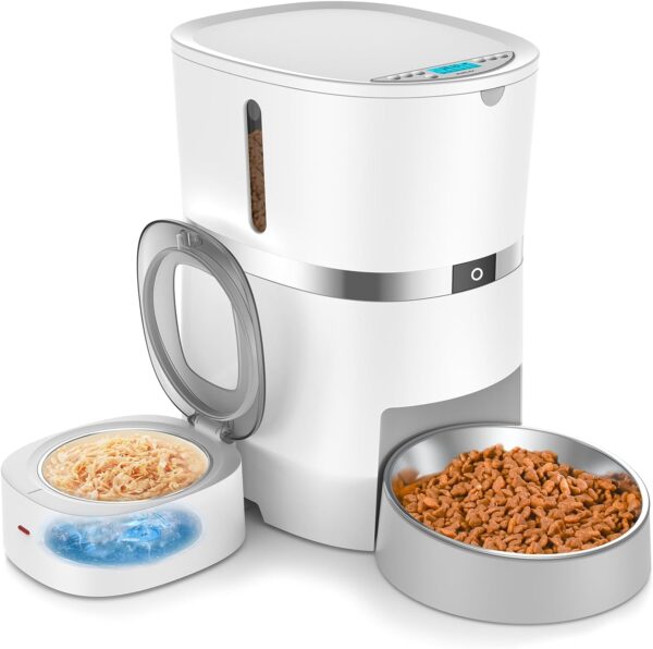 WellToBe Automatic Cat Feeder for Wet Food with Ice Pack and Freshness Dry Food Desiccant for Cats & Dogs, Timed Automatic Pet Feeder with Voice Recorder, 1-6 Meals Control, Dual Power Supply (A38X)