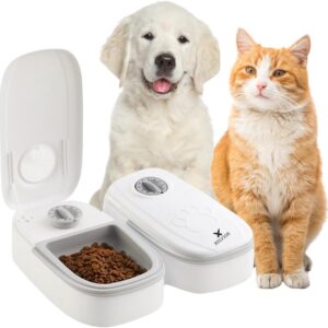 XELVIOR Automatic Cat Feeder with Ice Pack - 2-Meal Pet Feeder for Small Dogs - Dry and Wet Food Dispenser for Cats, 48-Hours Timer