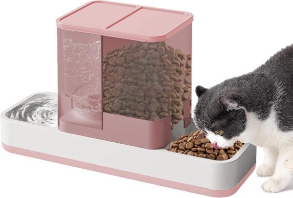 Yummy Sam Automatic Small Pet Feeder and Water Dispenser, 2 in 1 Gravity Cat Auto Pet Feeder and Waterer Set Feeder Dish for Small Medium Pets Dog Puppy Kitten (Pink)