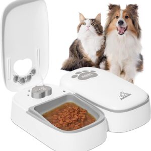 ZMAYPLUS Automatic 2 Meal Feeder, Timed Feeder for Cats and Dogs with Display, Dry or Semi-Wet Food Dispenser, 1-48 Hours with Automatic Feeder