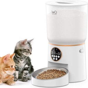 beQ 5L Automatic Cat Feeders,Timed Cat Feeder with Desiccant Bag,Stainless Steel Bowl & Twist Lock Lid For Dry Pet food,Programmable Portion Control,1-6 Meals Per Day,20s Voice Recorder,for Cat or Dog